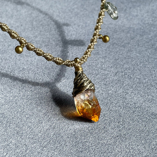 "Macrame Citrine Pendant: Unlock Prosperity and Abundance