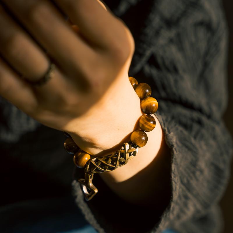 Golden Brilliant Tigerite Stone Clear Crystal Bracelet