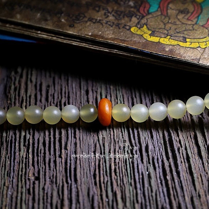 Guardian Yak Bone and Amber Blessing 108 Mala Beads Necklace