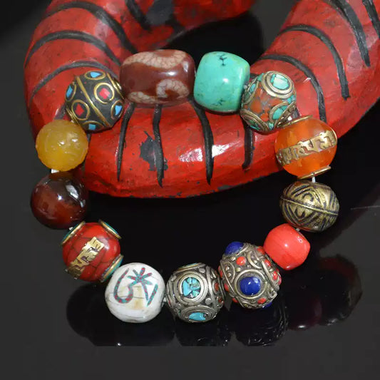 Tibetan Turquoise, Bodhi Seeds Wishful Dzi Bead Bracelet