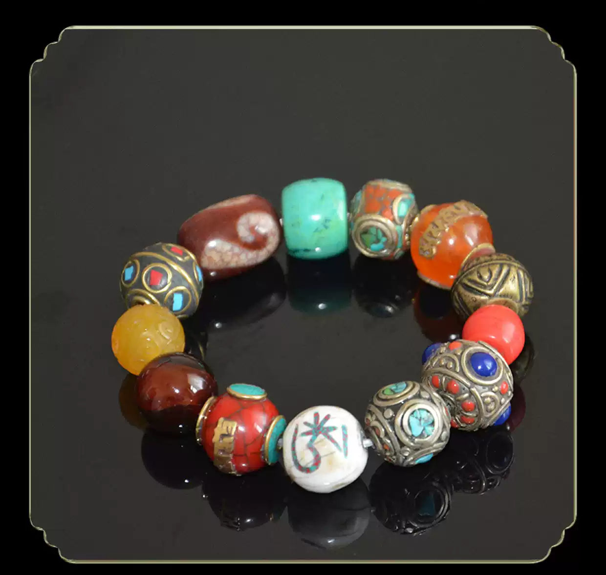 Tibetan Turquoise, Bodhi Seeds Wishful Dzi Bead Bracelet