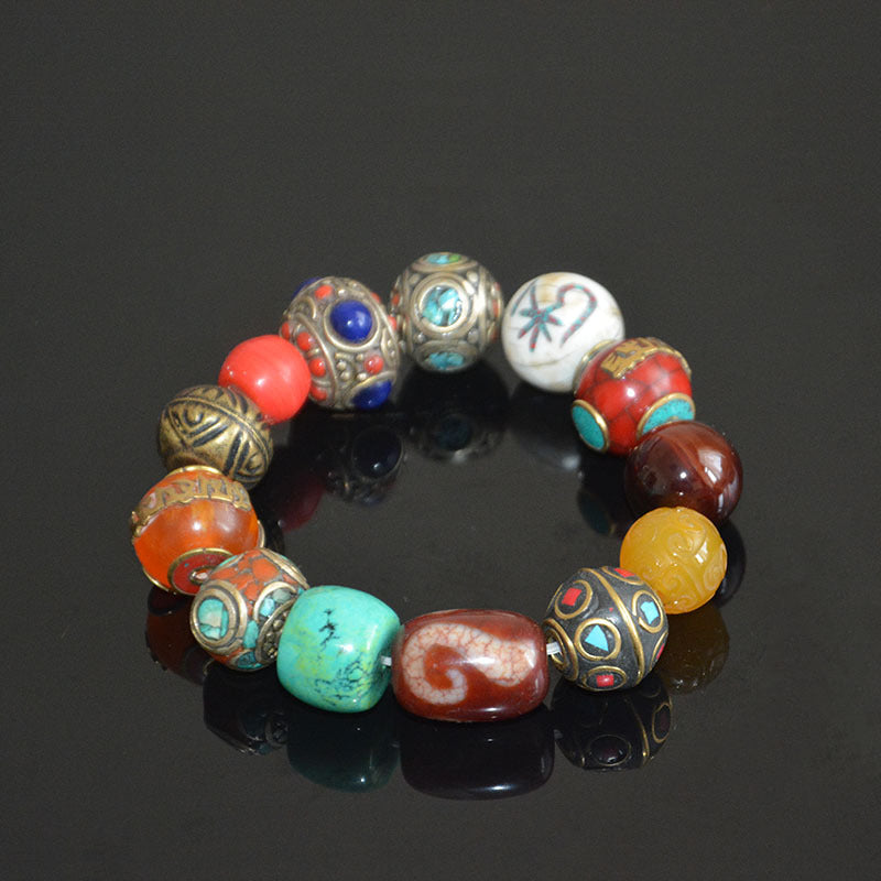 Tibetan Turquoise, Bodhi Seeds Wishful Dzi Bead Bracelet