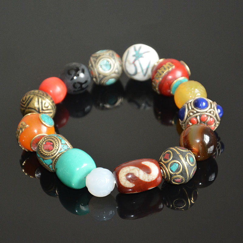 Tibetan Turquoise, Bodhi Seeds Wishful Dzi Bead Bracelet