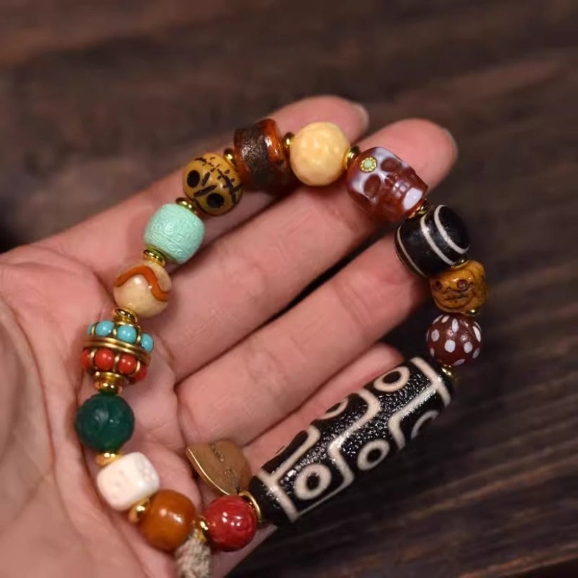 Tibetan agate multi-treasure Buddhist beads dzi bracelet