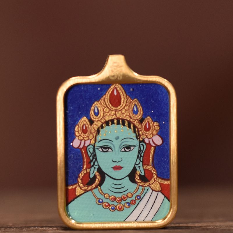 Hand-Painted Bodhisattva Tara Pendant Necklace – Tibetan Buddhist Goddess Jewelry