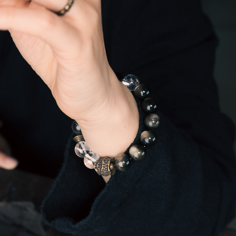 Wealth & Spiritual Clear Quartz & Golden Obsidian Bracelet