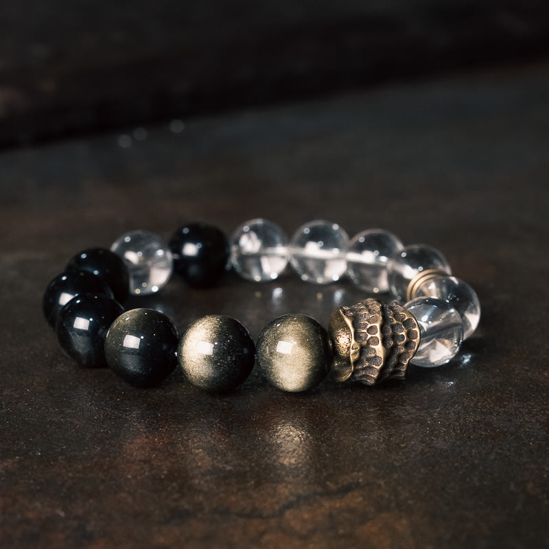 Wealth & Spiritual Clear Quartz & Golden Obsidian Bracelet