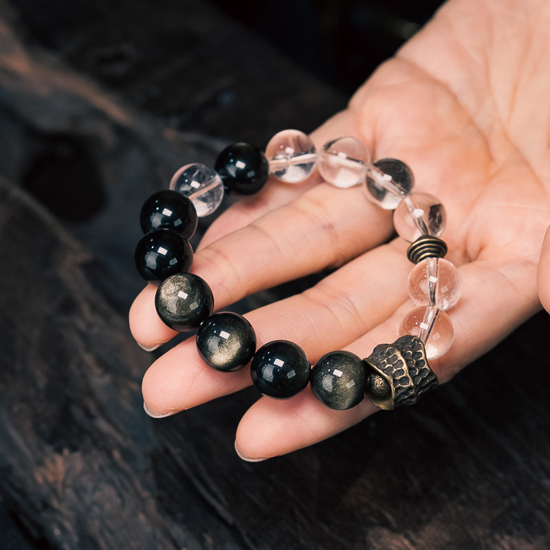 Wealth & Spiritual Clear Quartz & Golden Obsidian Bracelet