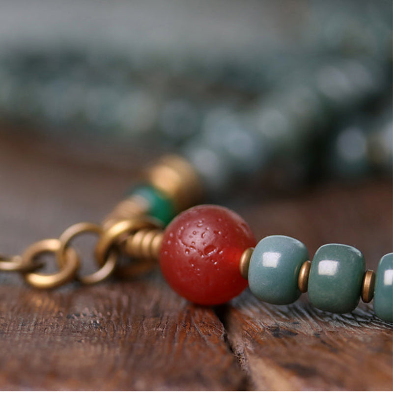 Wealth Green Bodhi Seed Dzi Bead Necklace – Spiritual Protection & Good Fortune Amulet