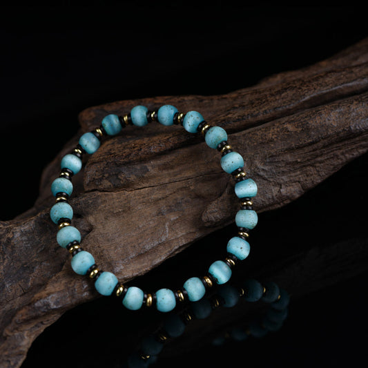 Vintage opal Bracelet - Tibetan Style Dzi Beads with Cultural Significance