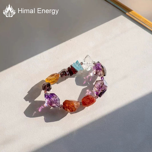 Positive Energy Natural Rough Stone Crystal Bracelet Golden Sun Aquamarine Chthonic Garnet Bracelet