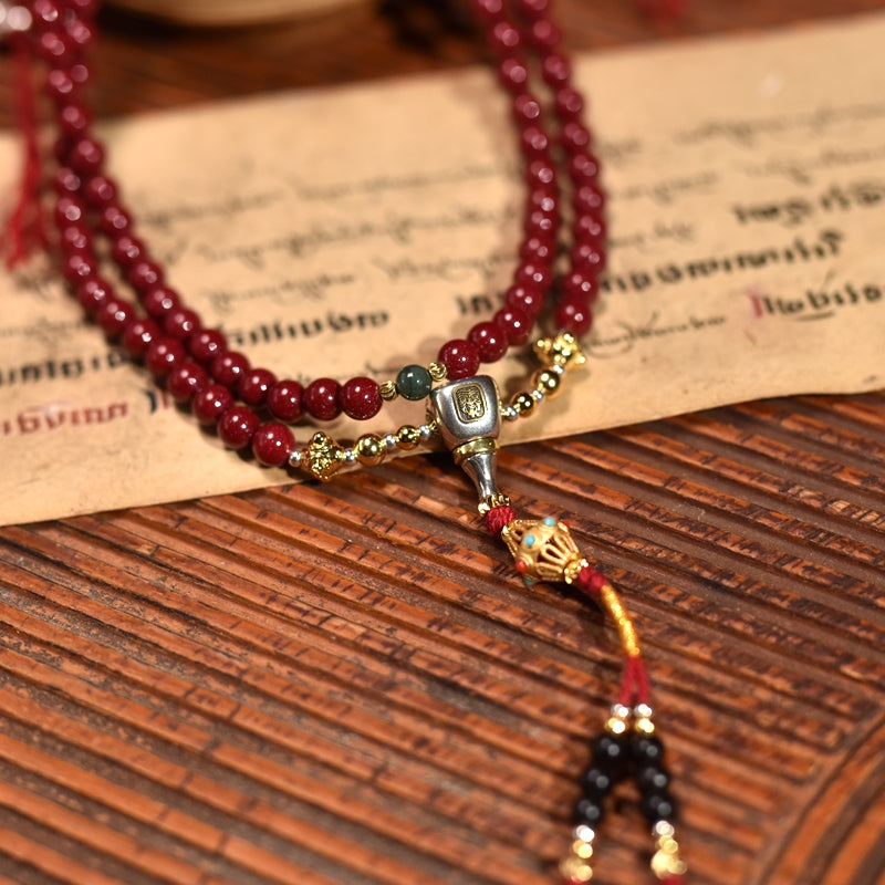 Tibetan Purple Gold Sand Cinnabar Buddha Bead Necklace & Bracelet