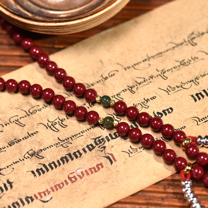 Tibetan Purple Gold Sand Cinnabar Buddha Bead Necklace & Bracelet