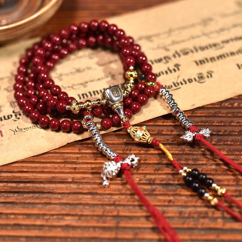 Tibetan Purple Gold Sand Cinnabar Buddha Bead Necklace & Bracelet