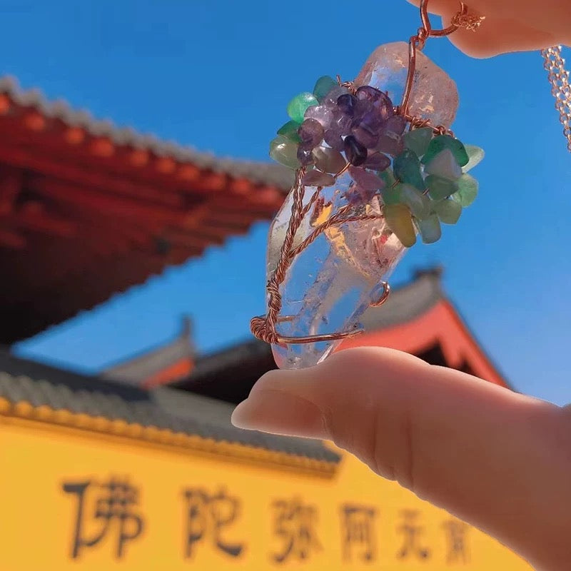 Wisdom  Good Luck Himala White Handmade Crystal Necklace Amethyst Ocean Pendant