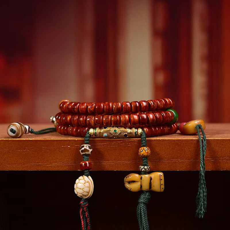 Guardian Bodhi Agate Yak bone 108 Mala Beads Necklace