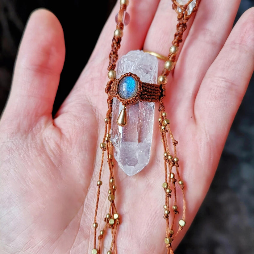 Macrame Himalayan ore column shaman necklace