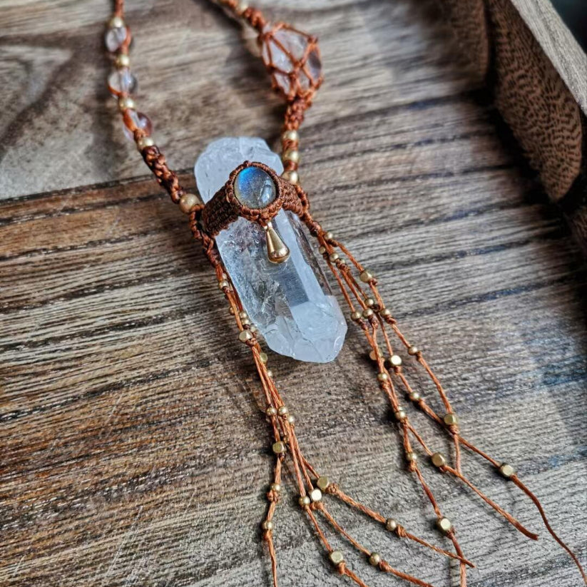 Macrame Himalayan ore column shaman necklace