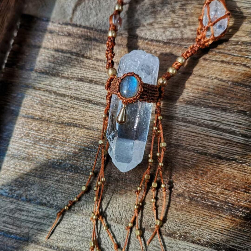 Macrame Himalayan ore column shaman necklace