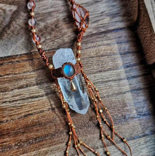 Macrame Himalayan ore column shaman necklace