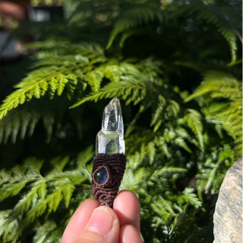 Himal White Crystal Column Pendant with Labradorite Rope