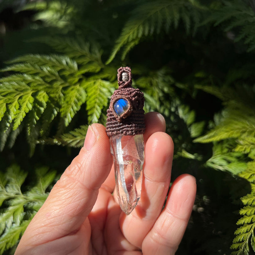 Himal White Crystal Column Pendant with Labradorite Rope