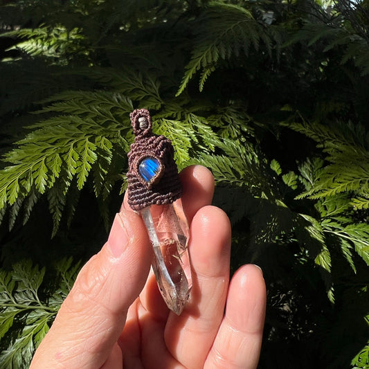 Himal White Crystal Column Pendant with Labradorite Rope
