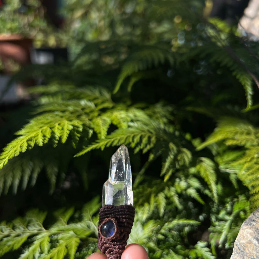 Himal White Crystal Column Pendant with Labradorite Rope