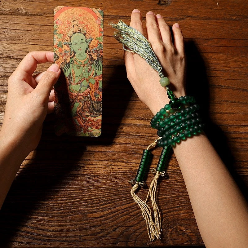 Himal Energy Tibetan Wealth Mala Necklace Natural Green Colored Glaze Bracelet