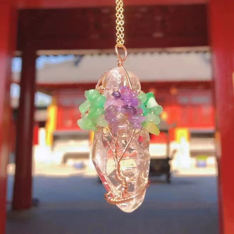 Wisdom  Good Luck Himala White Handmade Crystal Necklace Amethyst Ocean Pendant