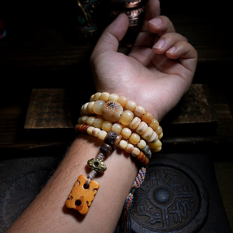 Himal Energy Abundance Yak Bone 108 Mala Beads Necklace