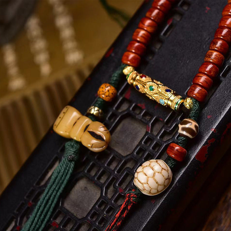 Guardian Bodhi Agate Yak bone 108 Mala Beads Necklace