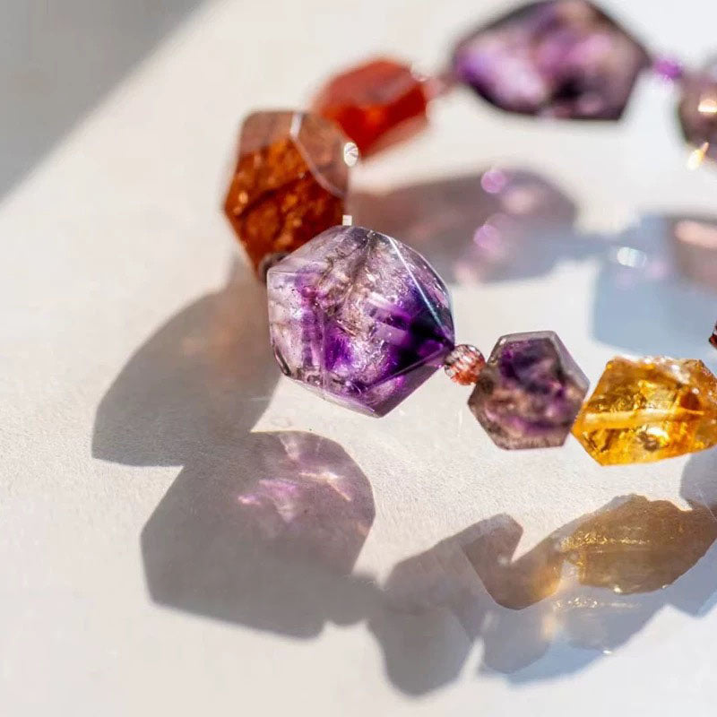 Positive Energy Natural Rough Stone Crystal Bracelet Golden Sun Aquamarine Chthonic Garnet Bracelet