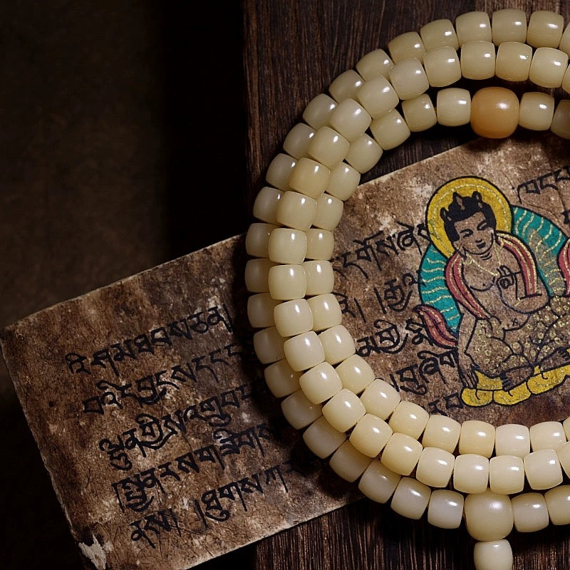 Himal Energy Tibetan Prosperity Mala Necklace Natural White Jade Bracelet