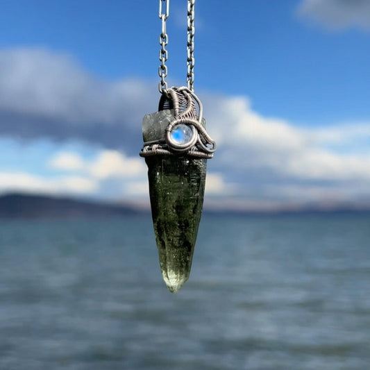 Chlorite green ghost crystal raw ore pendant