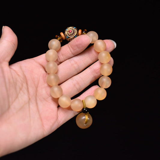 Natural Tibetan Sheep Horn Prayer Bead Bracelet with Peace Token