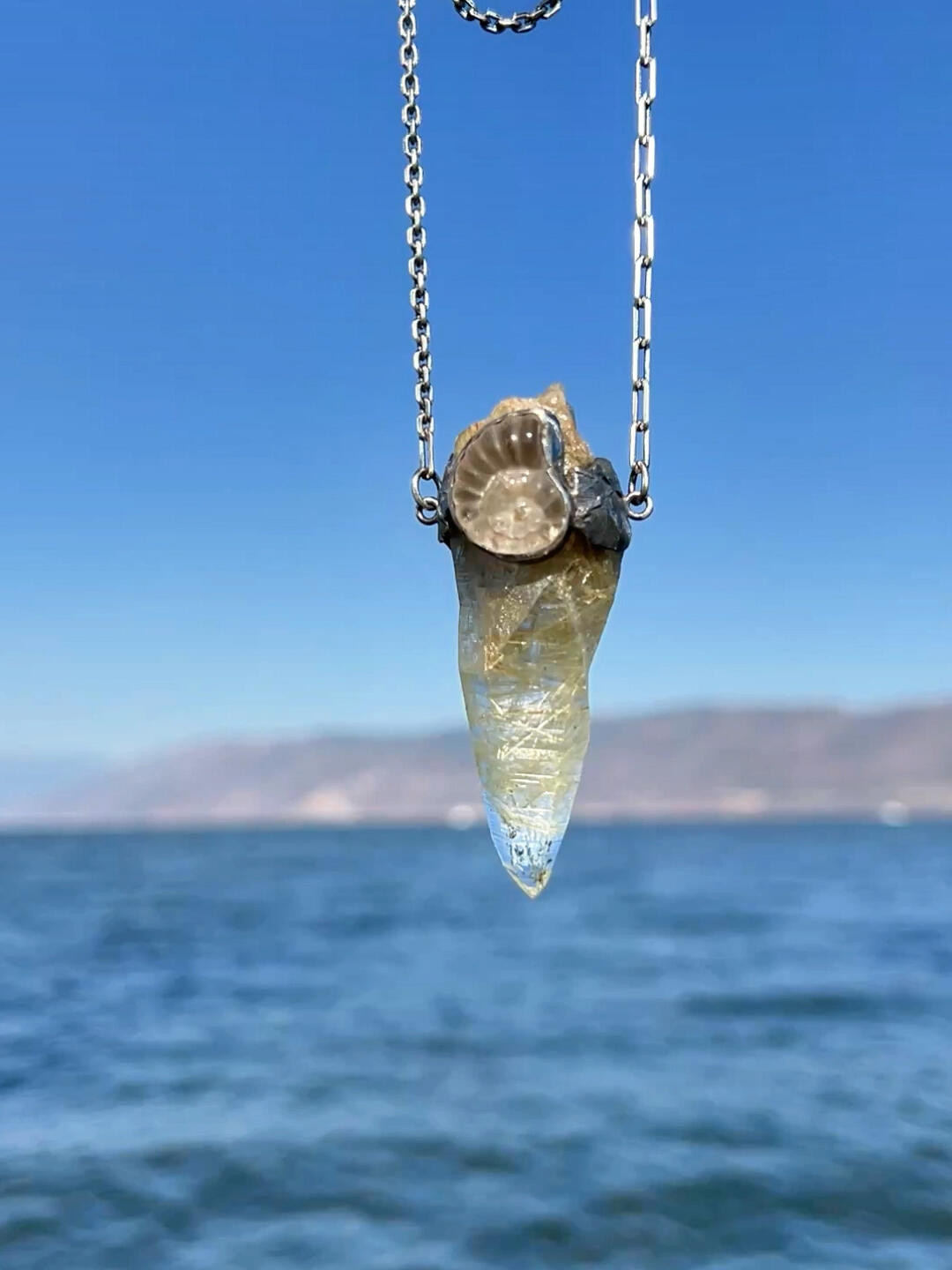 Sacred Spiral White Crystal with Himalayan Rutilated Quartz Raw Stone