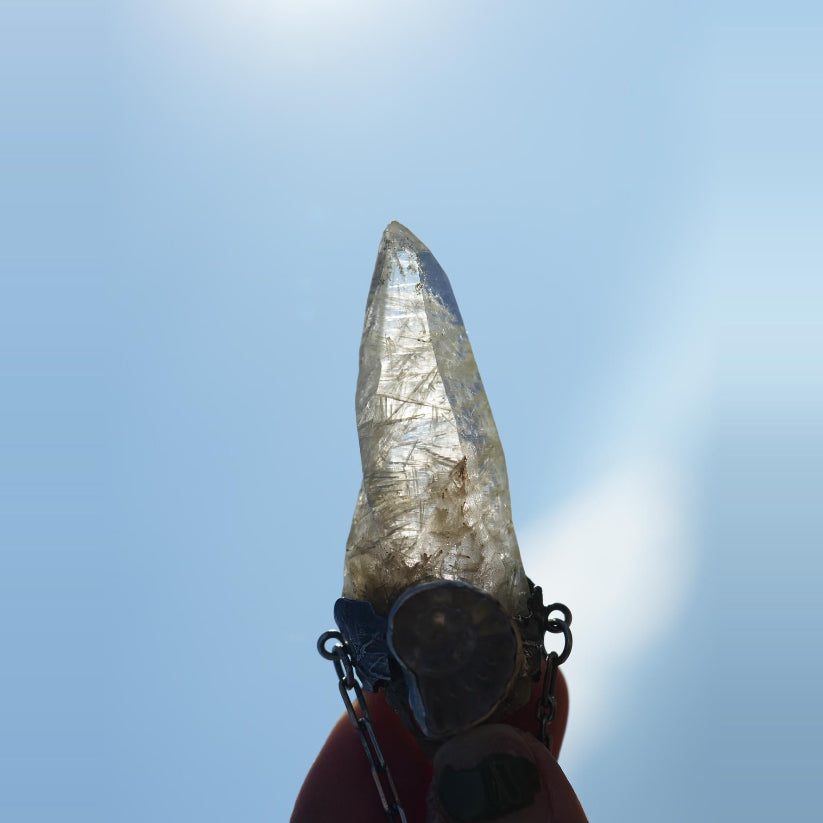 Sacred Spiral White Crystal with Himalayan Rutilated Quartz Raw Stone