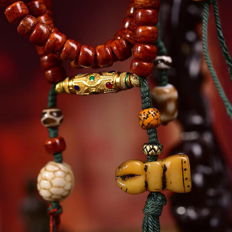Guardian Bodhi Agate Yak bone 108 Mala Beads Necklace