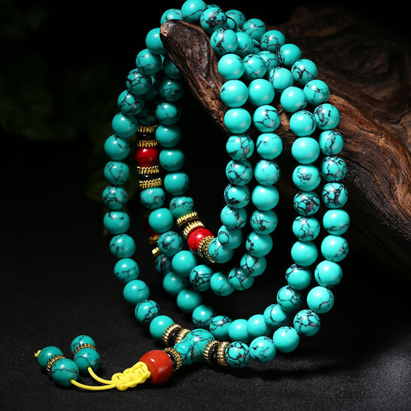 Collar de 108 cuentas de mala turquesa curativas 