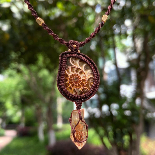 Macrame Ammonite Pendant with Citrine