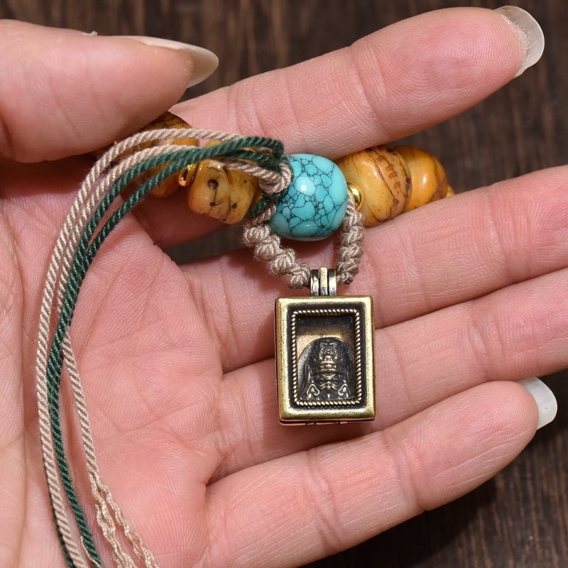 Bone Bead Bracelet with Dzi Beads & Tashi Karam Gau Box