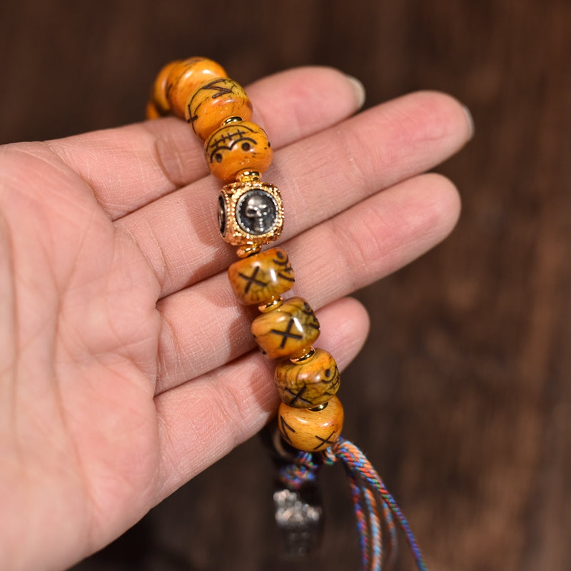 Bone Bead Bracelet with Dzi Beads & Tashi Karam Gau Box