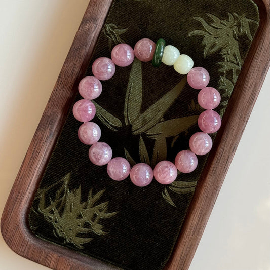 Be kind to yourself Purple Horse Pink Quartz Hetian Jade Bracelet