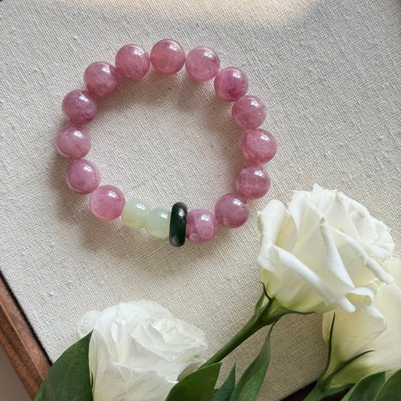 Be kind to yourself Purple Horse Pink Quartz Hetian Jade Bracelet