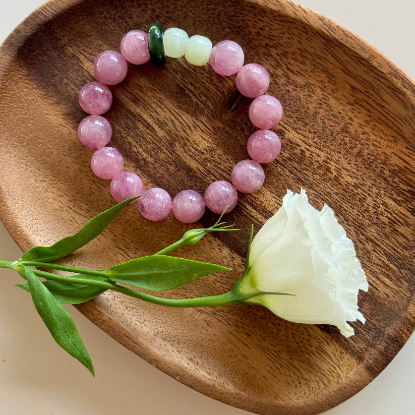 Be kind to yourself Purple Horse Pink Quartz Hetian Jade Bracelet