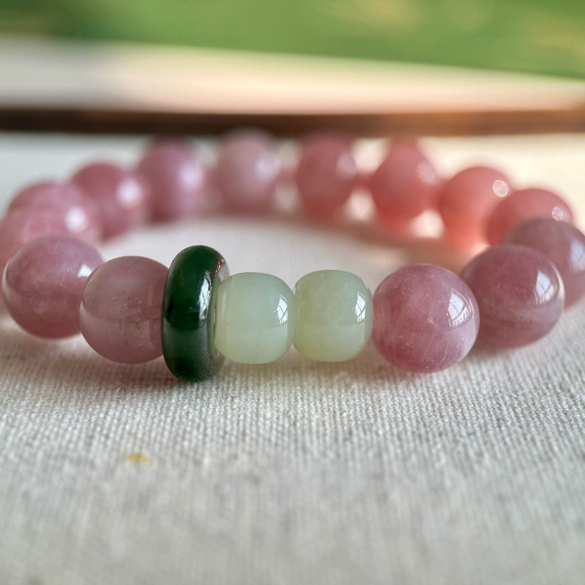 Be kind to yourself Purple Horse Pink Quartz Hetian Jade Bracelet