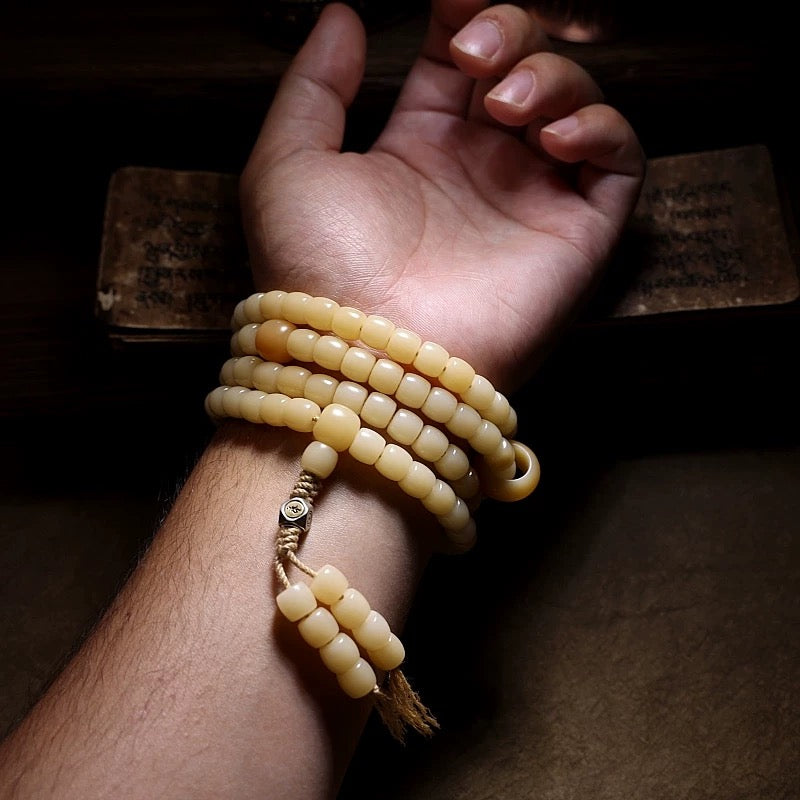 Himal Energy Tibetan Prosperity Mala Necklace Natural White Jade Bracelet