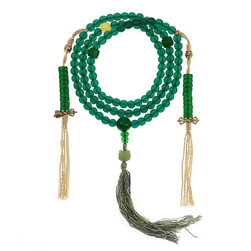 Himal Energy Tibetan Wealth Mala Necklace Natural Green Colored Glaze Bracelet