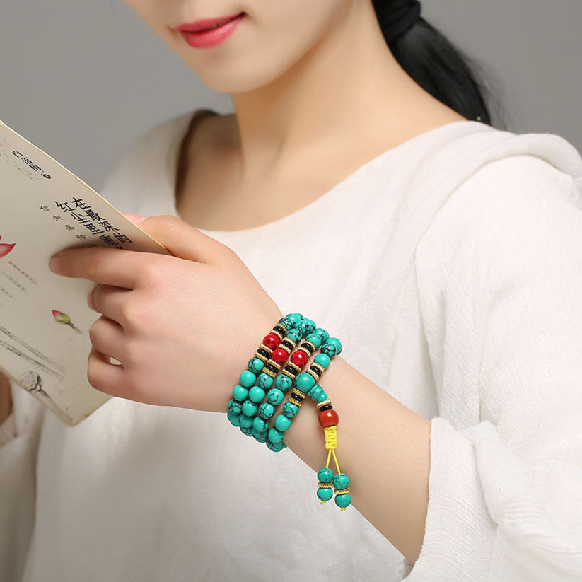 Collar de 108 cuentas de mala turquesa curativas 